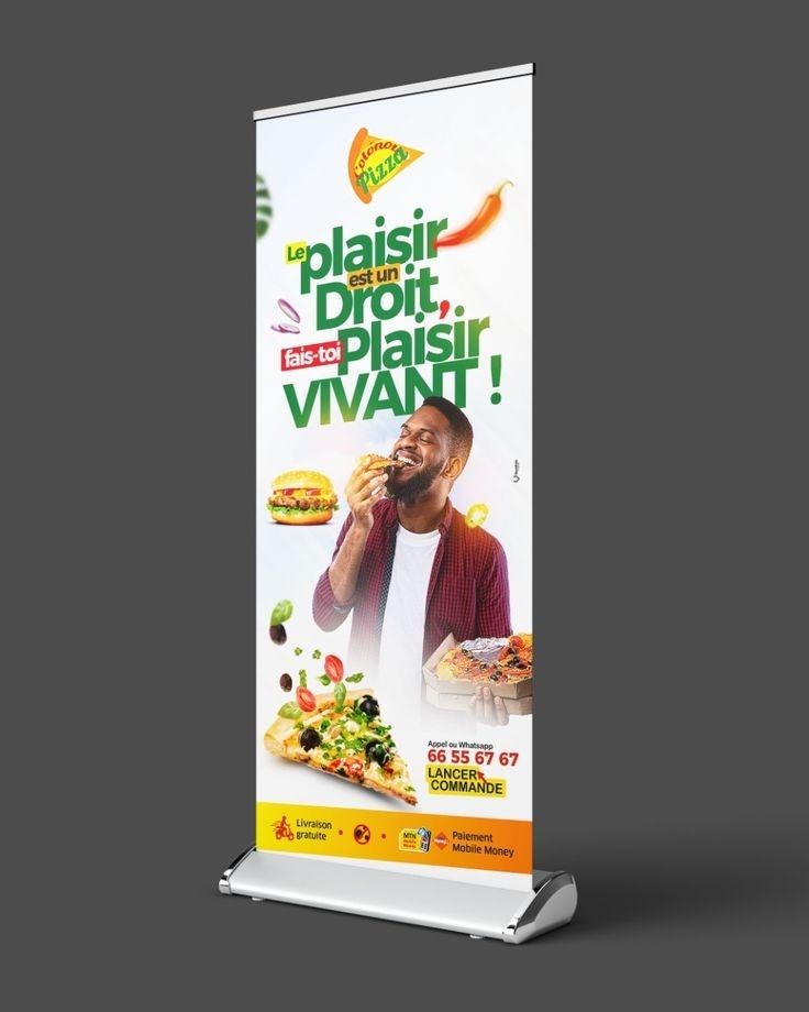 Roll-up publicitaire avec visuel de boisson et fruits