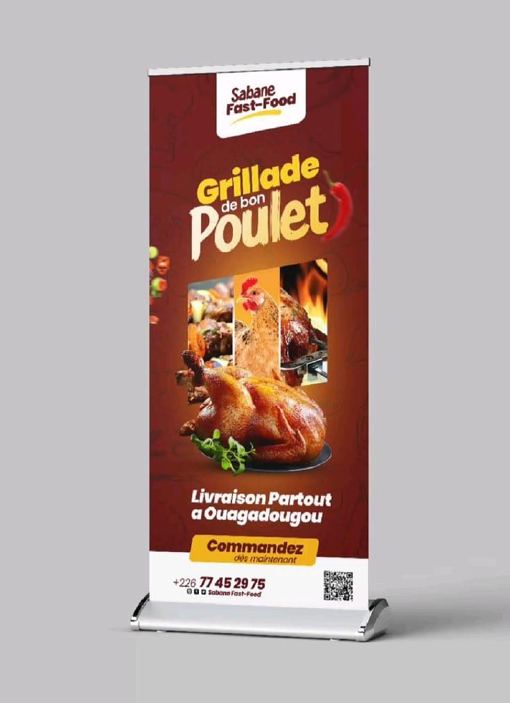 Roll-up rouge présentant une offre de poulet